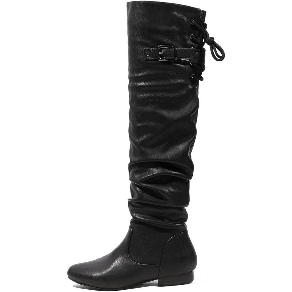 🆕Women's Black Suede Over The Knee Thigh High Comfortable Low Heel Winter Boots